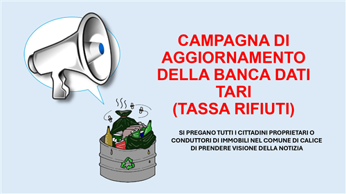 AVVISO CAMPAGNA DI AGGIORNAMENTO DELLA BANCA DATI TARI (Tassa Rifiiuti)
